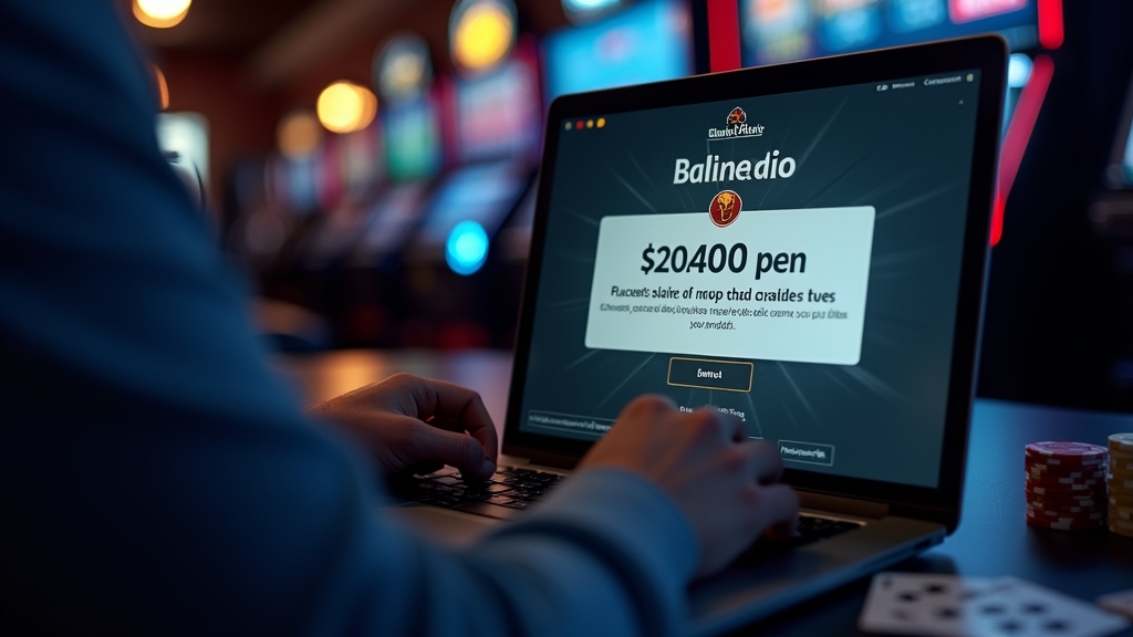 A player checking a targeted bonus offer on a laptop in a dark casino scene