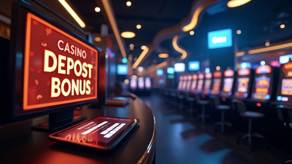 A no deposit bonus banner and registration screen in a dark casino lobby