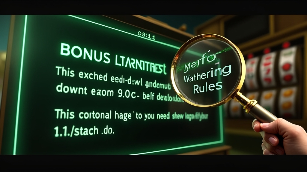 A bonus terms screen with a countdown timer in a dark casino setting