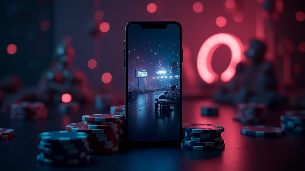 Smartphone browser open to a casino game lobby in a dark neon scene